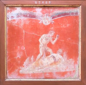 Sátiro e ninfa, 50-79 d.C. (fresco) de Roman Roman