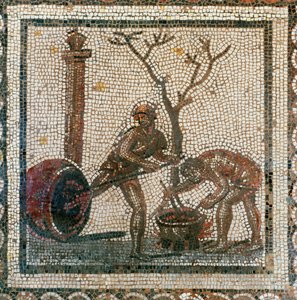 Colocar alcatrão nos barris (mosaico) de Roman Roman