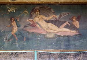 Vénus em concha, fresco do peristílium da Casa de Vénus na Concha, Pompeia (Lista do Património Mundial da UNESCO de Roman Roman