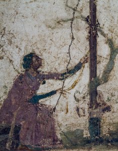 Mulher junto a uma árvore sagrada, fragmento de fresco de Pompeia, Campânia, Itália, civilização romana de Roman Roman