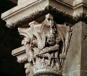 Rapto de Ganímedes (capital esculpido) de Romanesque
