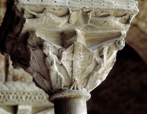 Capital representando a cruz gloriosa (escultura de Romanesque