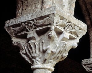 Capital representando os três judeus no forno de fogueira (escultura de Romanesque