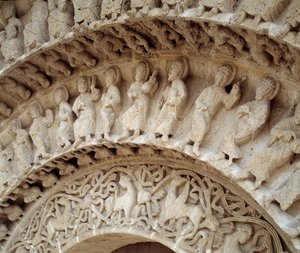 Detalhe das esculturas do portal sul de Romanesque