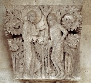 Deus e Caim (capital esculpido) de Romanesque