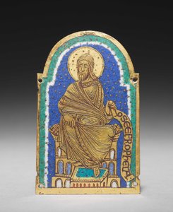 A placa: Profeta Sentado de um Santuário Relíquio: Osea (Oséias), c.1170-1180 (cobre dourado, esmalte champlevé) de Romanesque