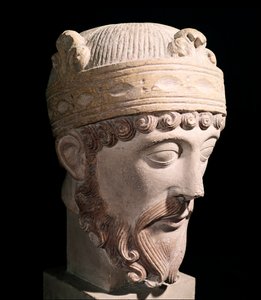 Retrato do rei carolíngio de West Francia Lothair (escultura em pedra de Romanesque