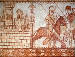 O cerco de Damasco (detalhe do fresco da capela dos templários de Cressac Saint Genis) de Romanesque
