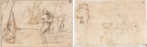 Rômulo e Remo encontrados por Faustulus (à direita) Círculos Concêntricos (verso) de Romanino