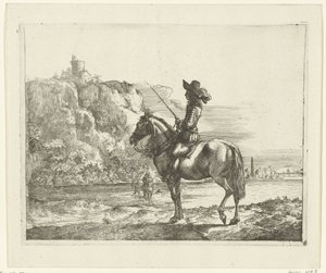 Cavaleiro junto a um rio. de Romeyn de Hooghe (attributed to)