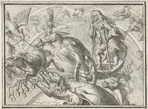 Caricatura representando Luís XIV como Apolo em sua carruagem, 1701