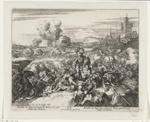 Batalhas entre Habsburgos e turcos nos arredores de Viena Bataille der Keyserse contra os turcos int desetten van Weenen (título no objeto) de Romeyn de Hooghe