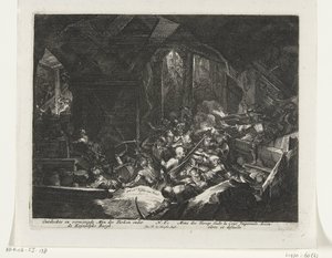 Os Habsburgos expulsam os sitiantes turcos dos túneis sob o Castelo Imperial Descoberto e destruído Mijn der Turks sob o Keyserlijke Burgh (título no objeto) de Romeyn de Hooghe
