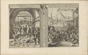 Chefe Smith nos Virgínicos; Festa Real em Pegu
Cerimónias da Virgínia // Cerimónias de Virginie // Festas Reais a Pegu (título sobre o objecto)
Les Indes Orientales et Occidentales et autres lieux (título da série) de Romeyn de Hooghe