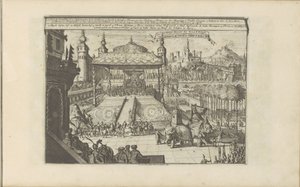 Koninklijk hof na Mongólia Mongols Hof en Hofpracht / Court and Royal Pump of the Great Mogul (título no objeto) As Índias Orientais e Ocidentais e Outros Lugares (título da série) de Romeyn de Hooghe