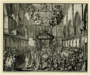 Coro da Abadia de Westminster com a cerimônia fúnebre da rainha, 1695 In