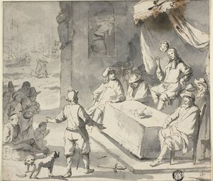 Cena da história holandesa: suplicantes antes do governante de Romeyn de Hooghe