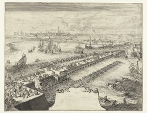 Ponte naval de Parma sobre o Escalda, 1585
Guerres de Flandres (título da série) de Romeyn de Hooghe