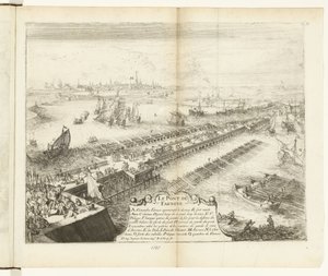 Ponte de Parma sobre o Escalda, 1585
Le pont de Farnese (título sobre o objecto)
Guerres de Flandres (título da série) de Romeyn de Hooghe