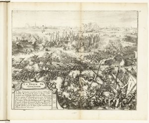 Batalha pelo dique Kauwenstein, 1585
La digue de Covestein (título sobre o objecto)
Guerres de Flandres (título da série) de Romeyn de Hooghe