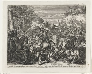 Batalha entre Habsburgos e Turcos nos Bosques de Viena Abertura e espancamento dos turcos aent Weener Wald (título no objeto) de Romeyn de Hooghe
