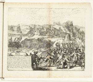 Verovering van Caudebec, 1592
Prise de Caudebec (título sobre o objecto)
Guerres de Flandres (título da série) de Romeyn de Hooghe