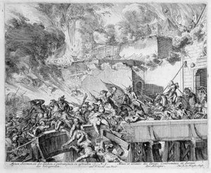 Ciclo de Impressão de Viena, Explosão de uma Mina e Contramideira, Incursão sobre os turcos, 1683 de Romeyn de Hooghe