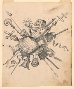 Desenho, Troféu com Objectos Eclesiásticos, 1830-1850 de Romolo Achille Liverani