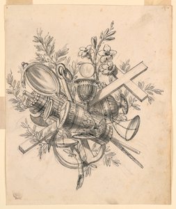 Desenho, Troféu com Símbolos das Virtudes, 1830-1850 de Romolo Achille Liverani