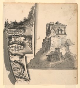 Friso em estilo clássico, uma villa sobre uma colina de Romolo Achille Liverani