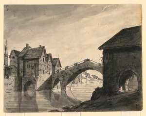 Design de palco, ponte sobre o rio em uma cidade
