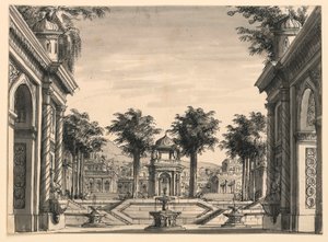 Cenário, Jardim do Palácio Indiano para o Ballet "Genghis Khan" de Luigi Henry de Romolo Achille Liverani