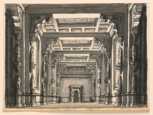 Design de palco, interior do salão gótico de Romolo Achille Liverani