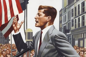 Discurso de John Kennedy (guache sobre papel) de Ron Embleton