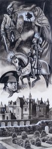 Castelo escocês e personalidades da história escocesa (guache sobre papel) de Ron Embleton