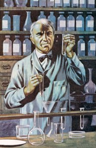 Thomas Alva Edison, inventor e empresário americano (litografia a cores) de Ron Embleton
