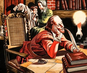 William Shakespeare a escrever em casa
