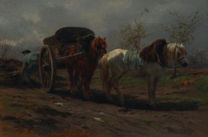 Dois cavalos diante de uma carroça de Rosa Bonheur