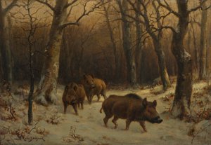 Javalis na neve, c. 1872-1877. de Rosa Bonheur