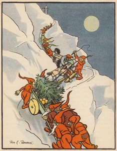 Os Gnomos do Redcap a entregar a Árvore de Natal (litografia a cores) de Rosa Petherick