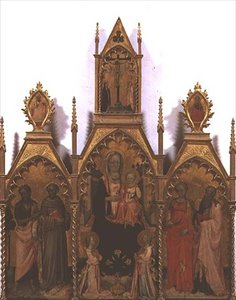 Madonna e Child enthroned with Saints (tempera no painel)