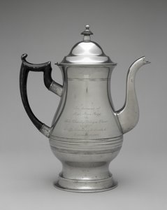 Coffeepot ou Teapot, c. 1830-1870 (estanho, madeira não identificada) de Roswell (attr.to) Gleason