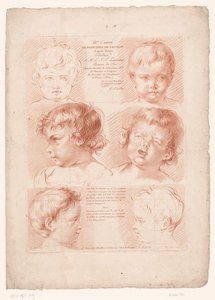 Impressão do título com seis cabeças de crianças, duas delas em vista esquemática
Princípios de desenho da natureza, parte três (título da série)
IIIrd Cahier de Principes du Dessin d