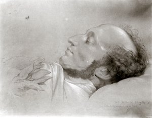 Felix Mendelssohn (1809-47) em seu leito de morte, c.1847 de Rudolf Julius Benno Huebner