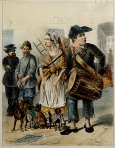 A Servant Take The Dogs Out - Obra de Rudolf Kasimirovich Zhukovsky (1814-1886), aquarela e tinta sobre papel de Rudolf Kasimirovich Zhukovsky