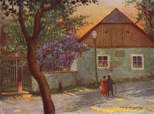A casa de campo de Johann Strauss no subúrbio de Viena Salmannsdorf (cor litho)