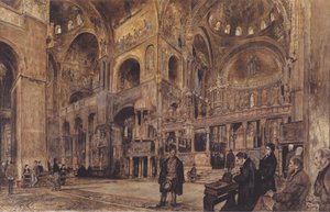 Alemão: Vista interior da Igreja de São Marcos em Veneza de Rudolf von Alt