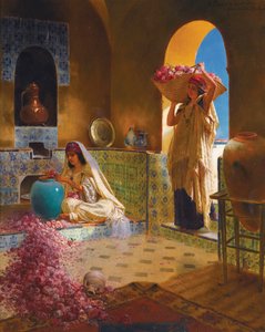 Les parfumeuses - Os fabricantes de perfume - Rudolf Ernst (1854-1932). Óleo sobre madeira Dimensão : 55,5x45 cm Colecção Privada