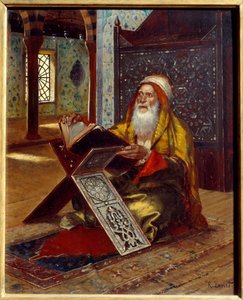 A secretária Um imã a ler o Alcorão. Pintura de Rudolph (ou Rudolphe) Ernst (1854-1932) Nantes do século XIX, Musee des Beaux Arts de Rudolphe Ernst