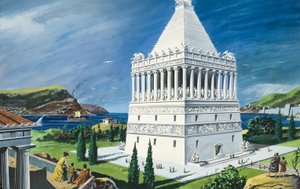O Mausoléu de Halicarnasso, concluído em 353 a.C. (guache sobre papel) de Ruggero Giovannini